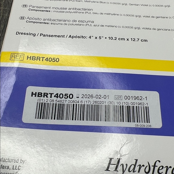 New! Hydrofera Blue Ready 4x5 inch Antibacterial Foam Dressing Exp 02/26 10ct - Picture 3 of 4